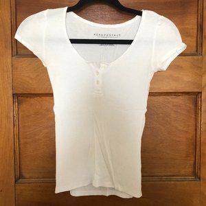 Aeropostale White Ribbed Short Sleeve Top